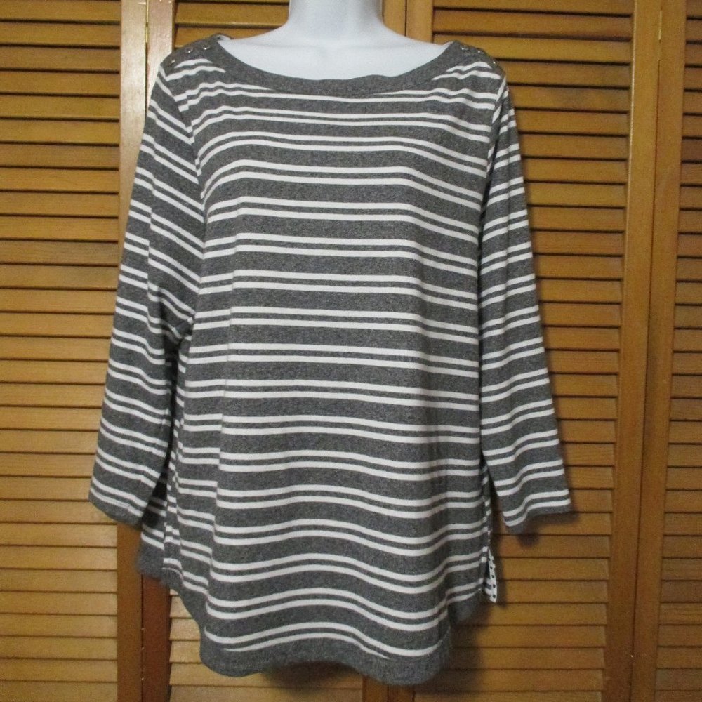 Rafaella top gray & white stripe cotton stretchy 3/4 sleeves like new size XL